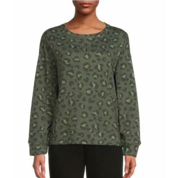 Secret Treasures Cheetah Print Crewneck‎ Sweatshirt. Size Small Green NWT - Picture 1 of 8
